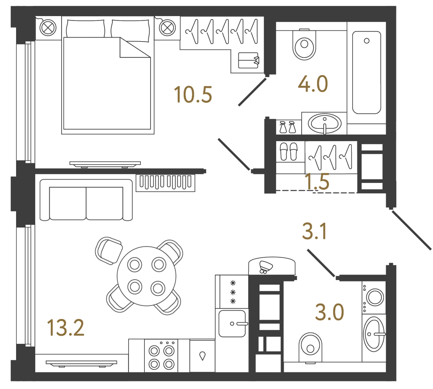 Планировка 1-комнатная 35,3 м² в ЖК «Гений 2» — Гений 2