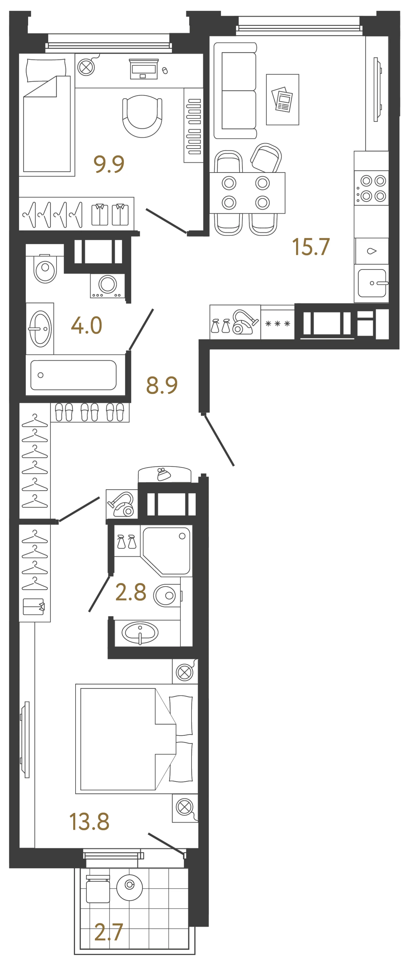 Планировка 2-комнатная 55,1 м² в ЖК «Гений 2» — Гений 2