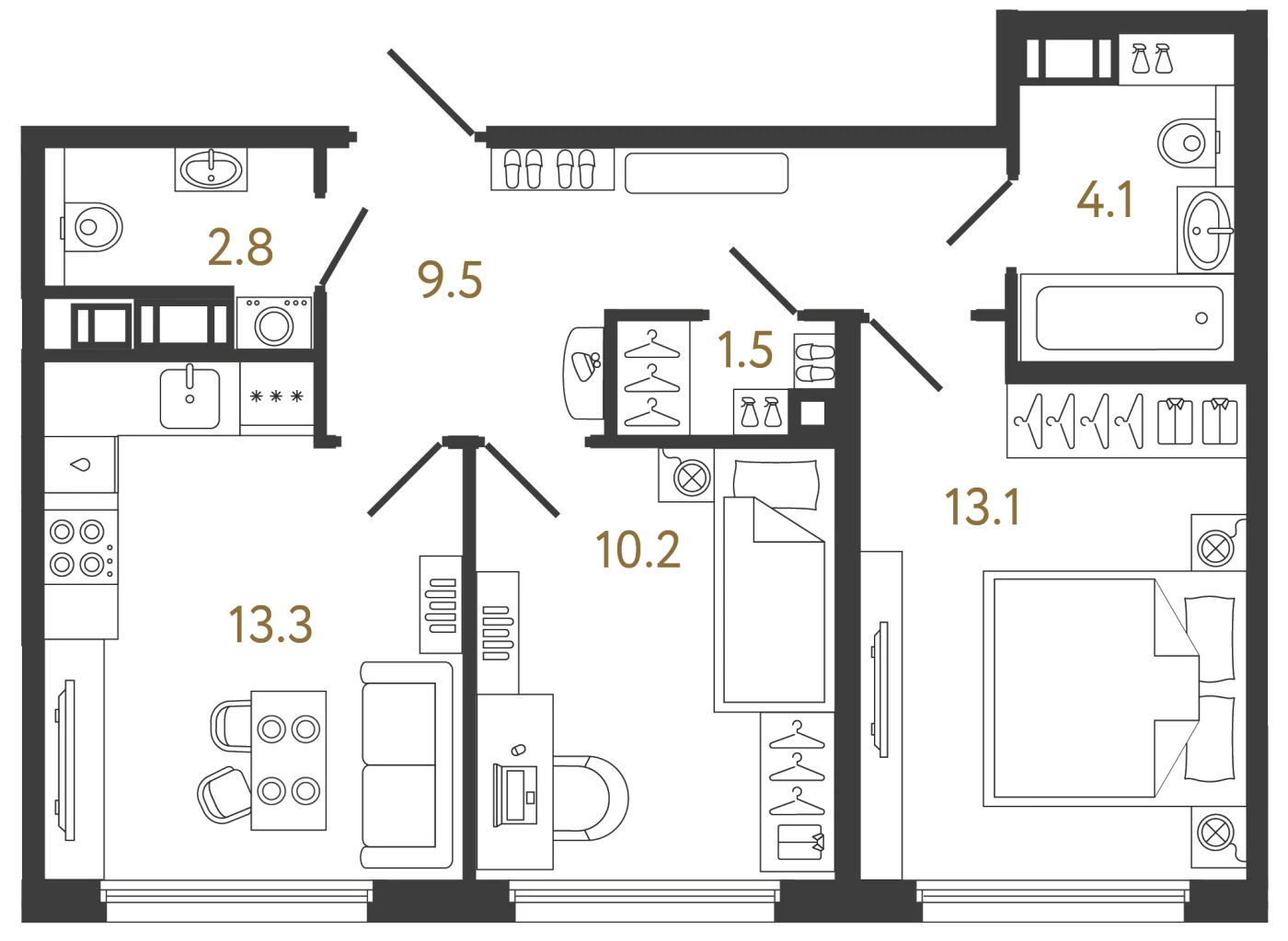Планировка 2-комнатная 54,5 м² в ЖК «Гений 2» — Гений 2