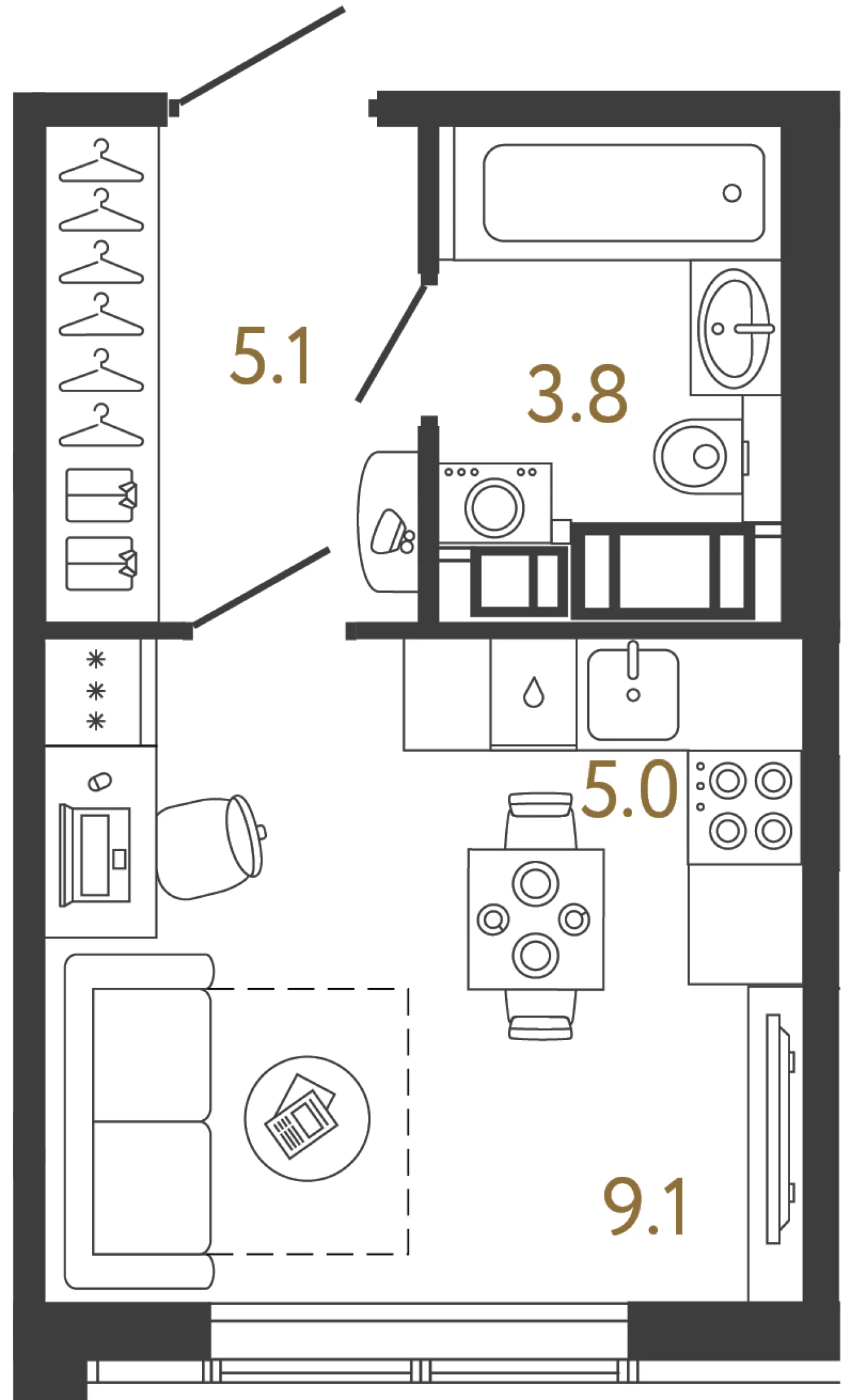 Планировка студия 23 м² в ЖК «Гений 2» — Гений 2