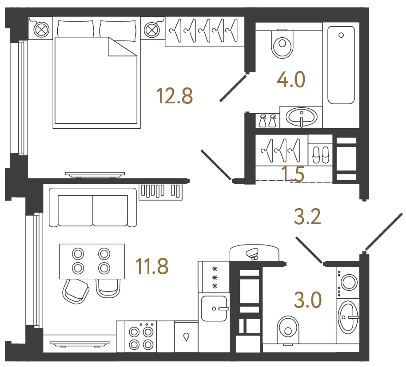 Планировка 1-комнатная 36,3 м² в ЖК «Гений 2» — Гений 2
