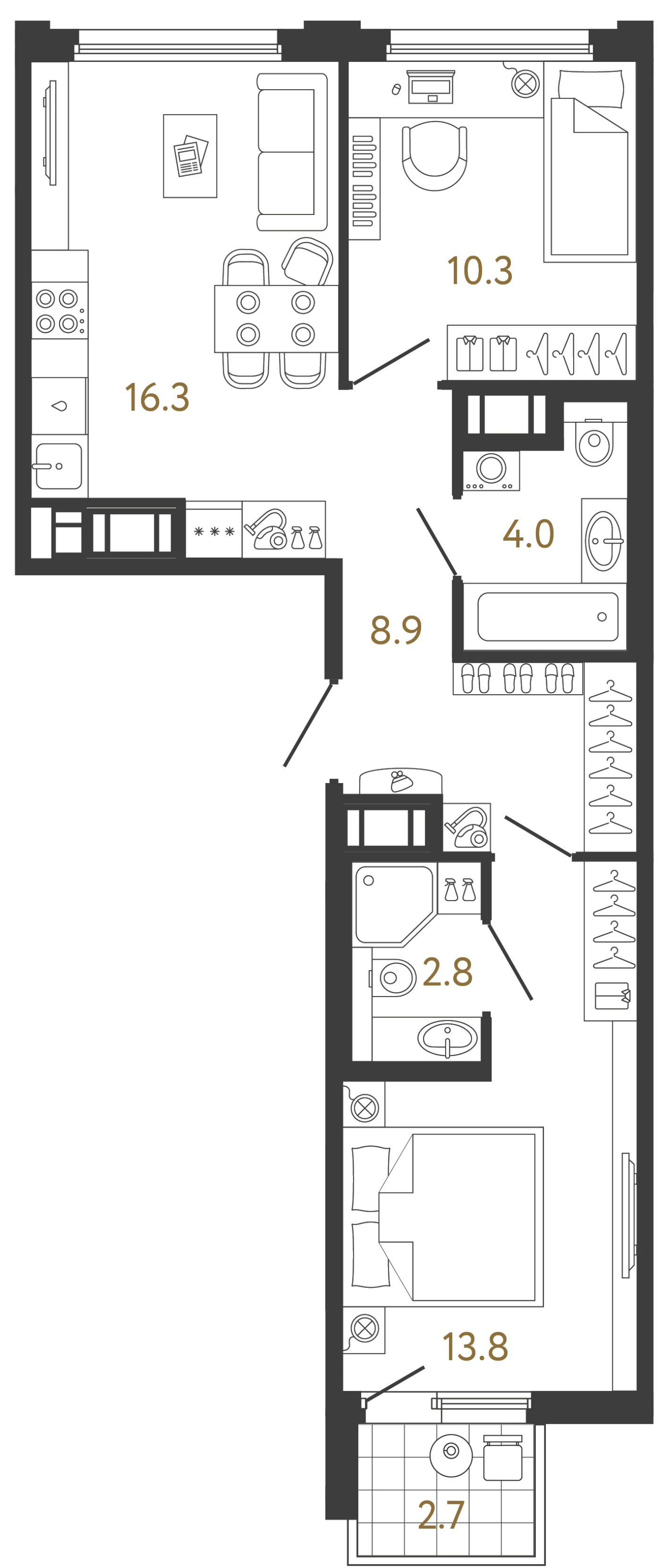 Планировка 2-комнатная 56,1 м² в ЖК «Гений 2» — Гений 2