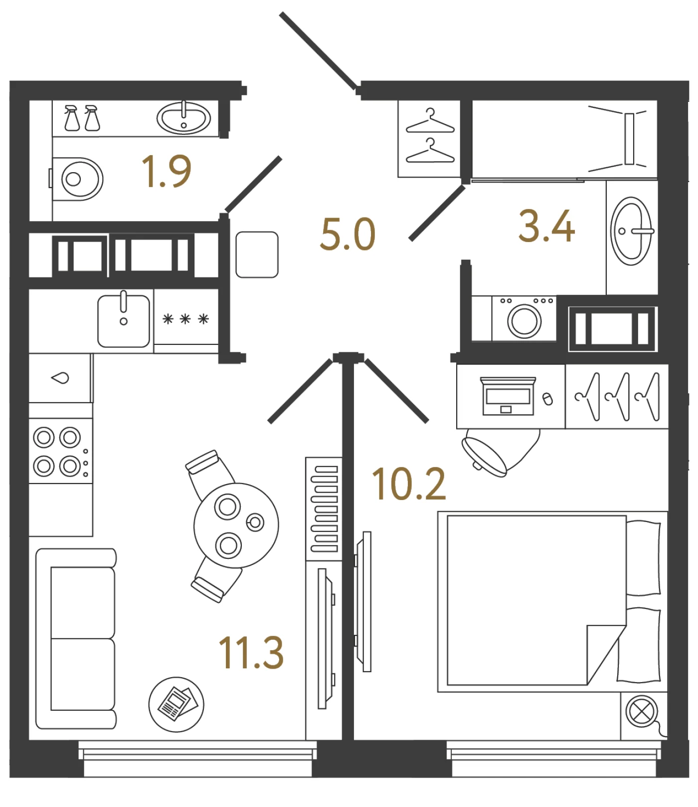 Планировка 1-комнатная 31,8 м² в ЖК «Гений 2» — Гений 2