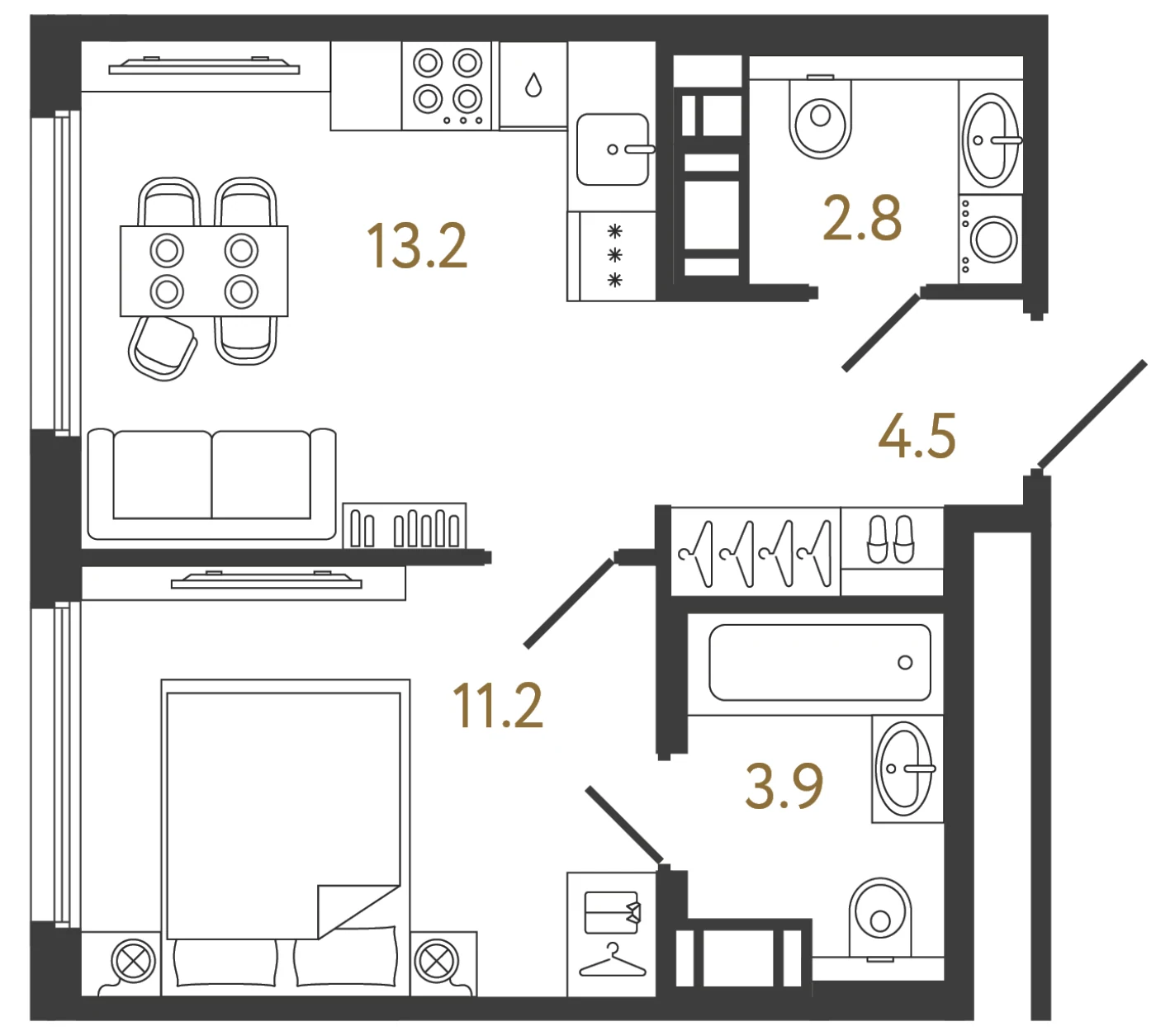 Планировка 1-комнатная 35,6 м² в ЖК «Гений 2» — Гений 2