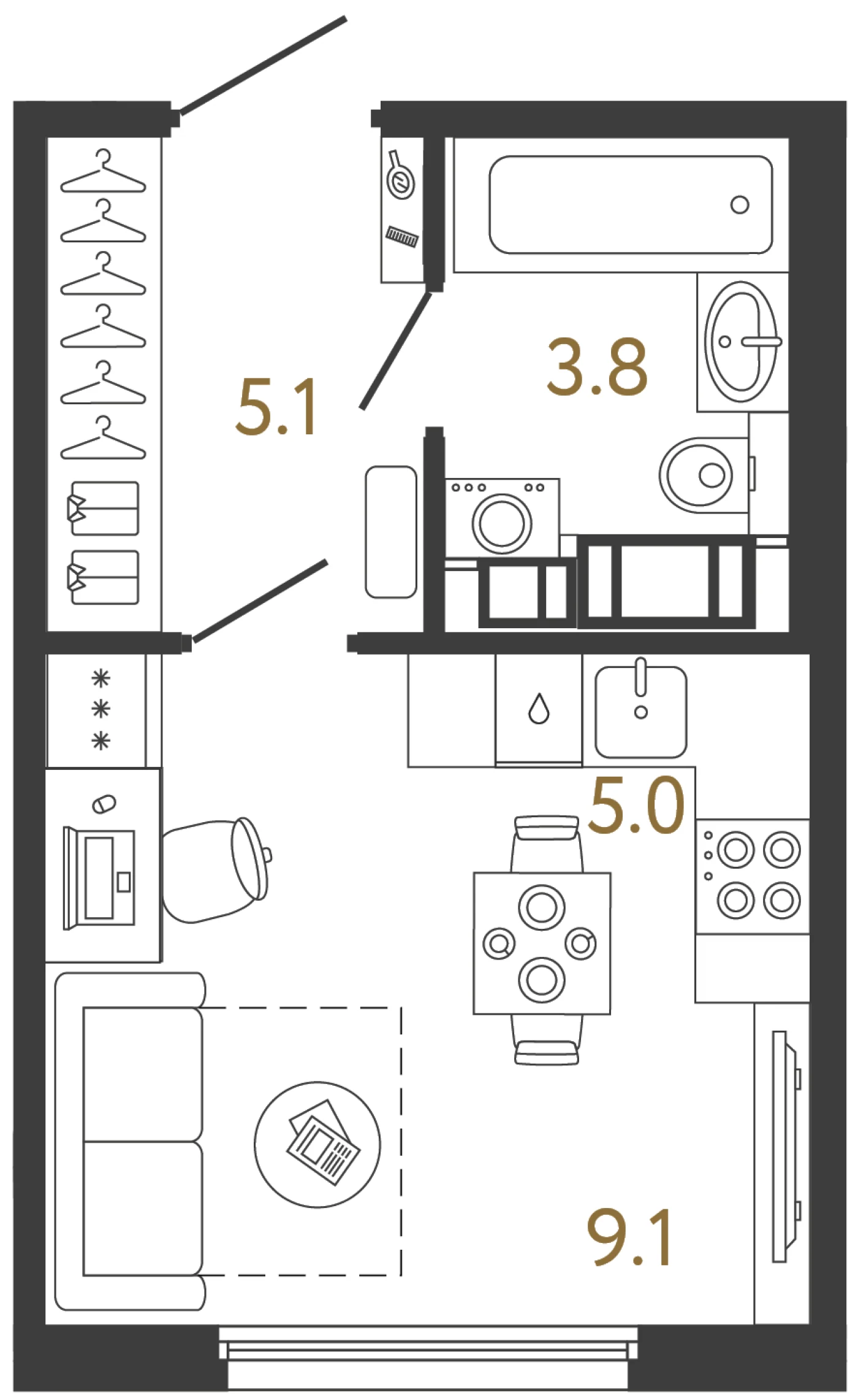 Планировка студия 23 м² в ЖК «Гений 2» — Гений 2
