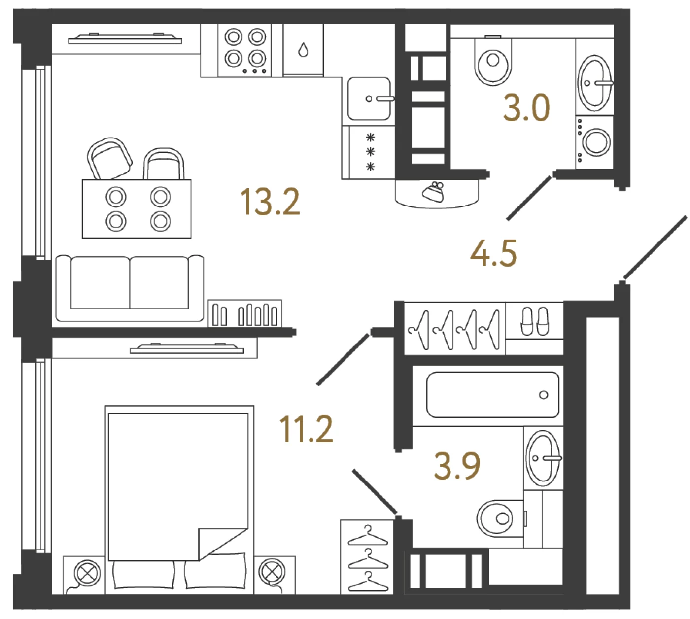 Планировка 1-комнатная 35,8 м² в ЖК «Гений 2» — Гений 2