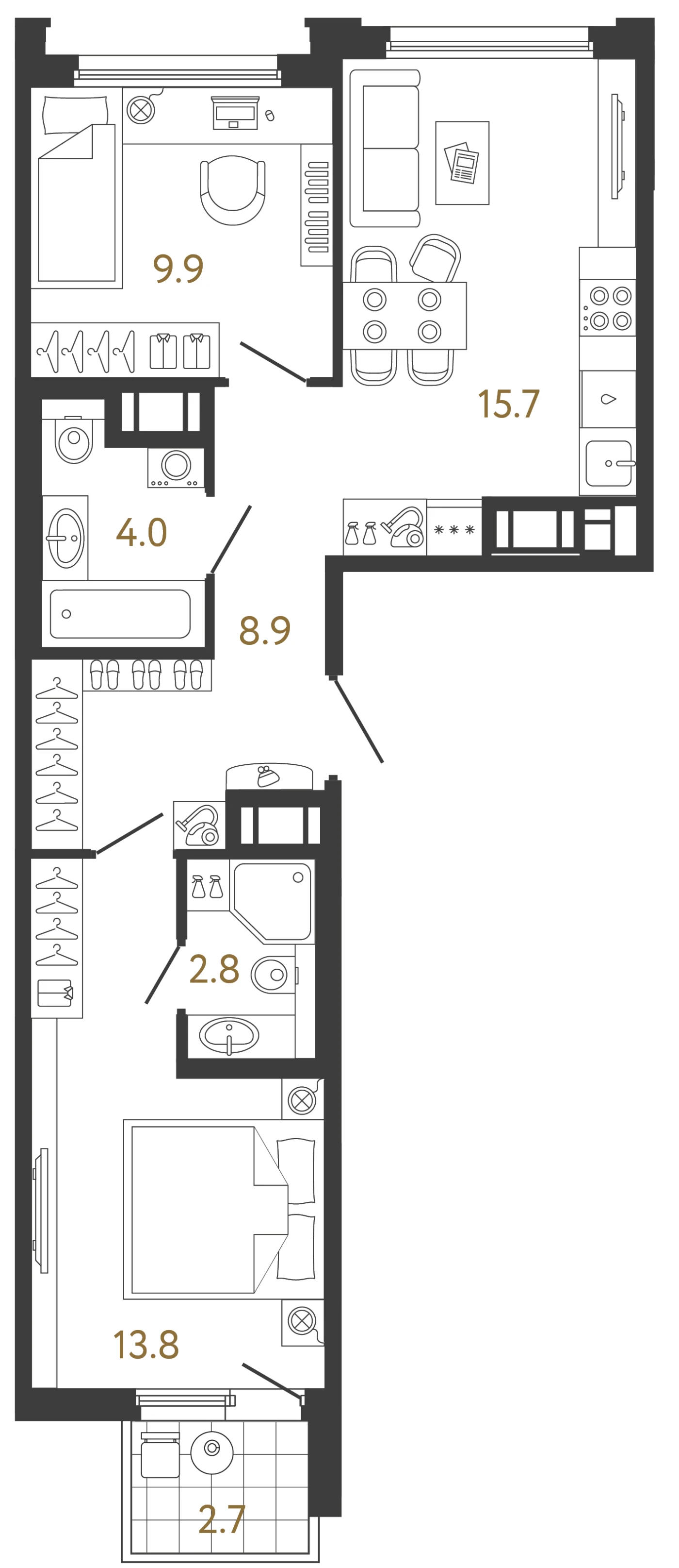 Планировка 2-комнатная 55,1 м² в ЖК «Гений 2» — Гений 2