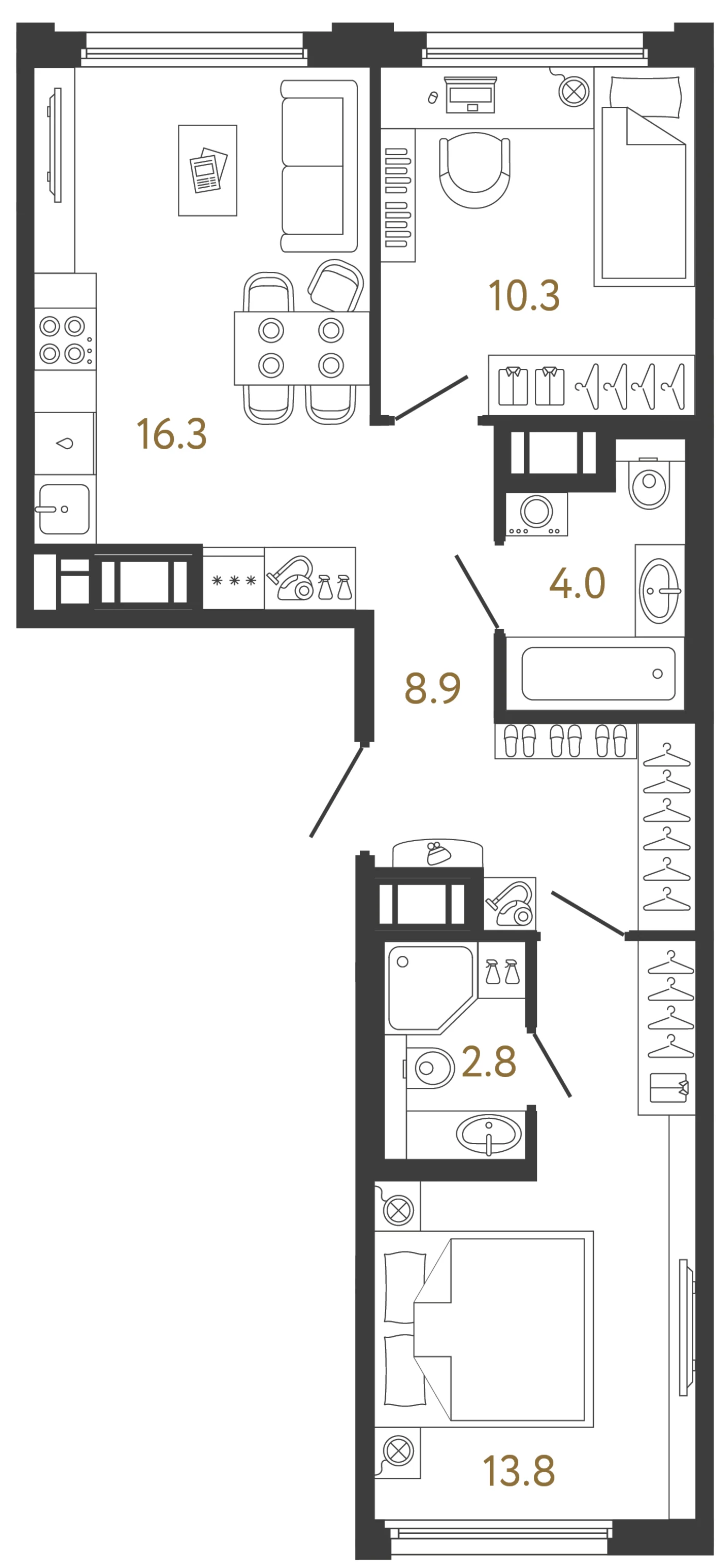 Планировка 2-комнатная 56,1 м² в ЖК «Гений 2» — Гений 2