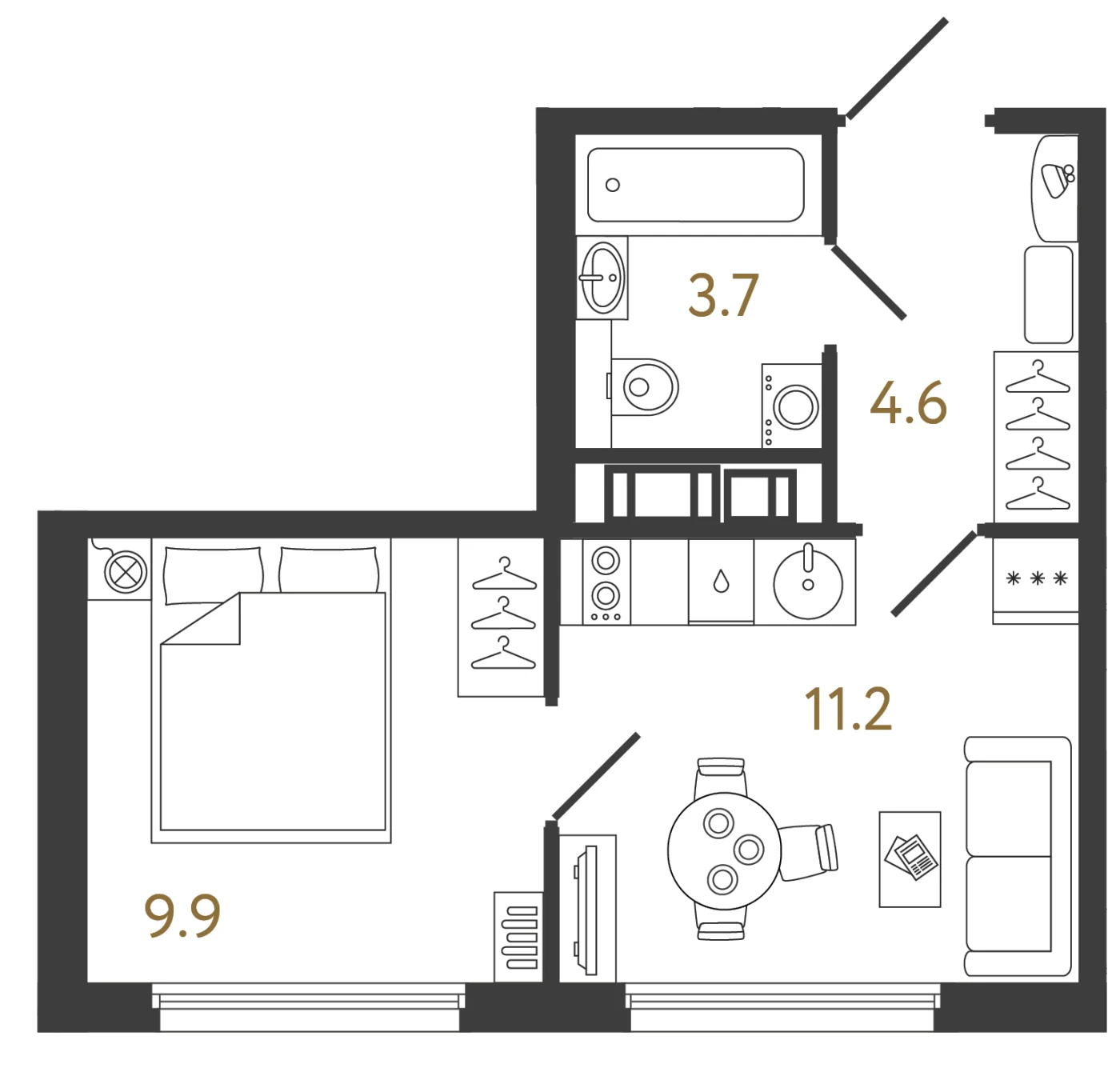 Планировка 1-комнатная 29,4 м² в ЖК «Гений 2» — Гений 2