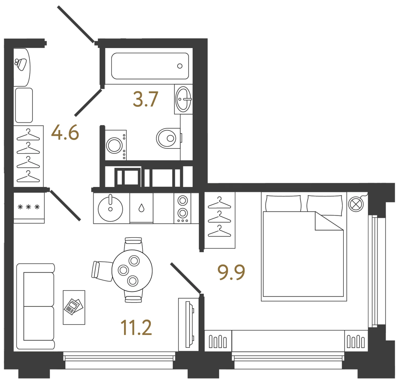 Планировка 1-комнатная 29,4 м² в ЖК «Гений 2» — Гений 2
