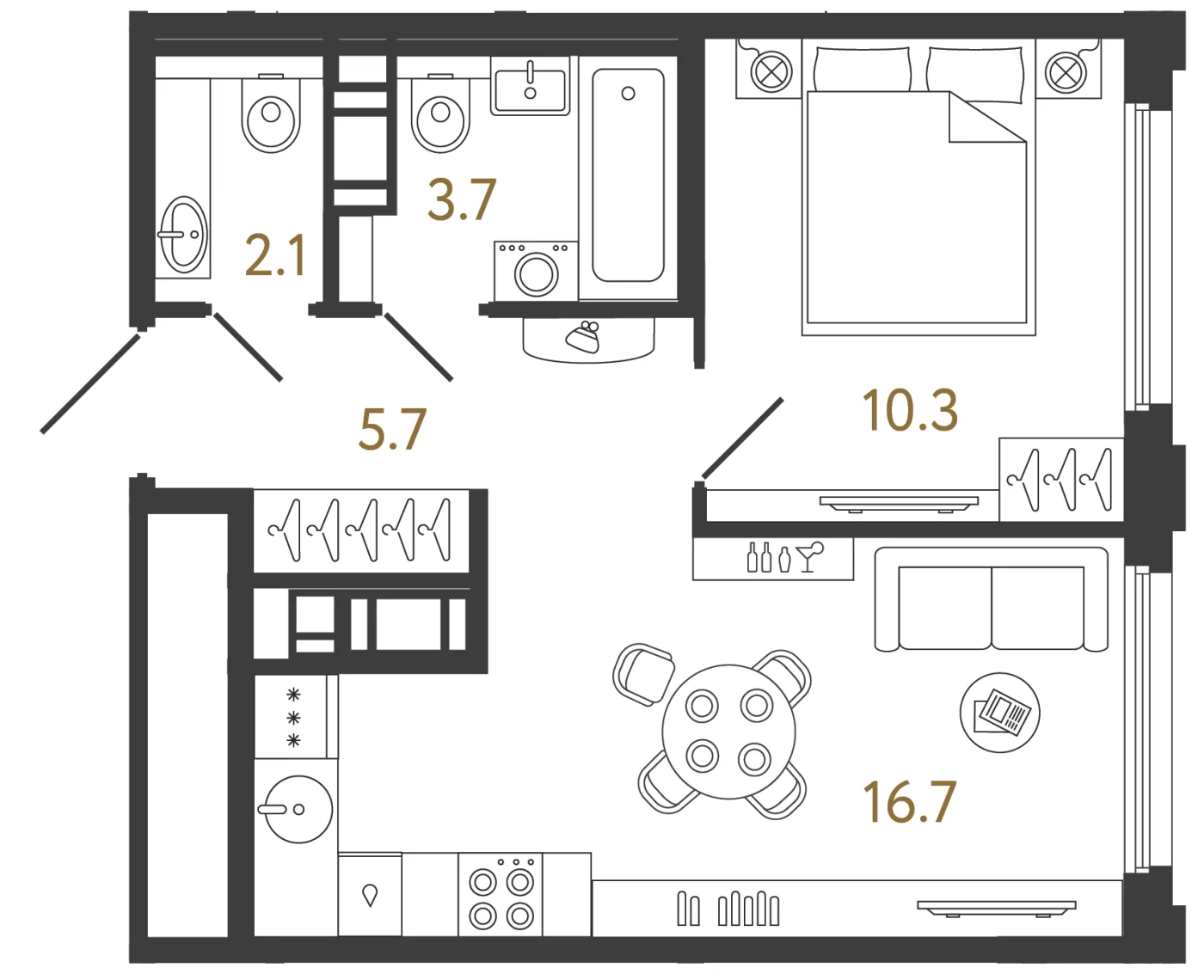 Планировка 1-комнатная 38,5 м² в ЖК «Гений 2» — Гений 2