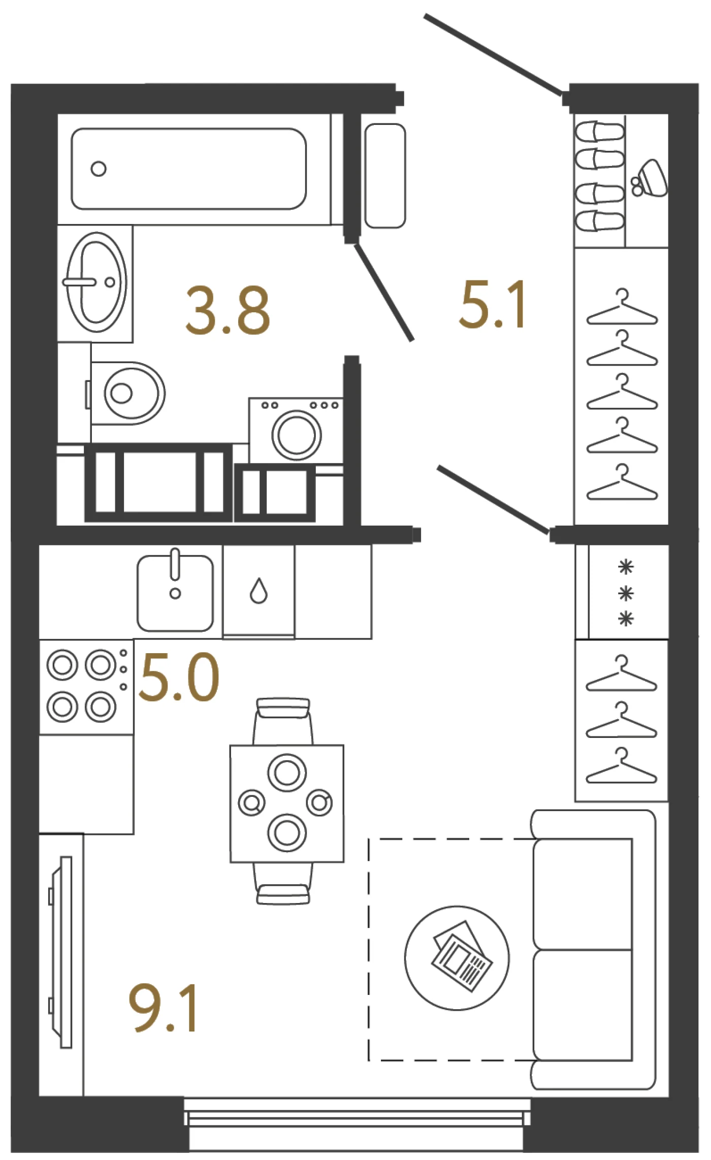 Планировка студия 23 м² в ЖК «Гений 2» — Гений 2