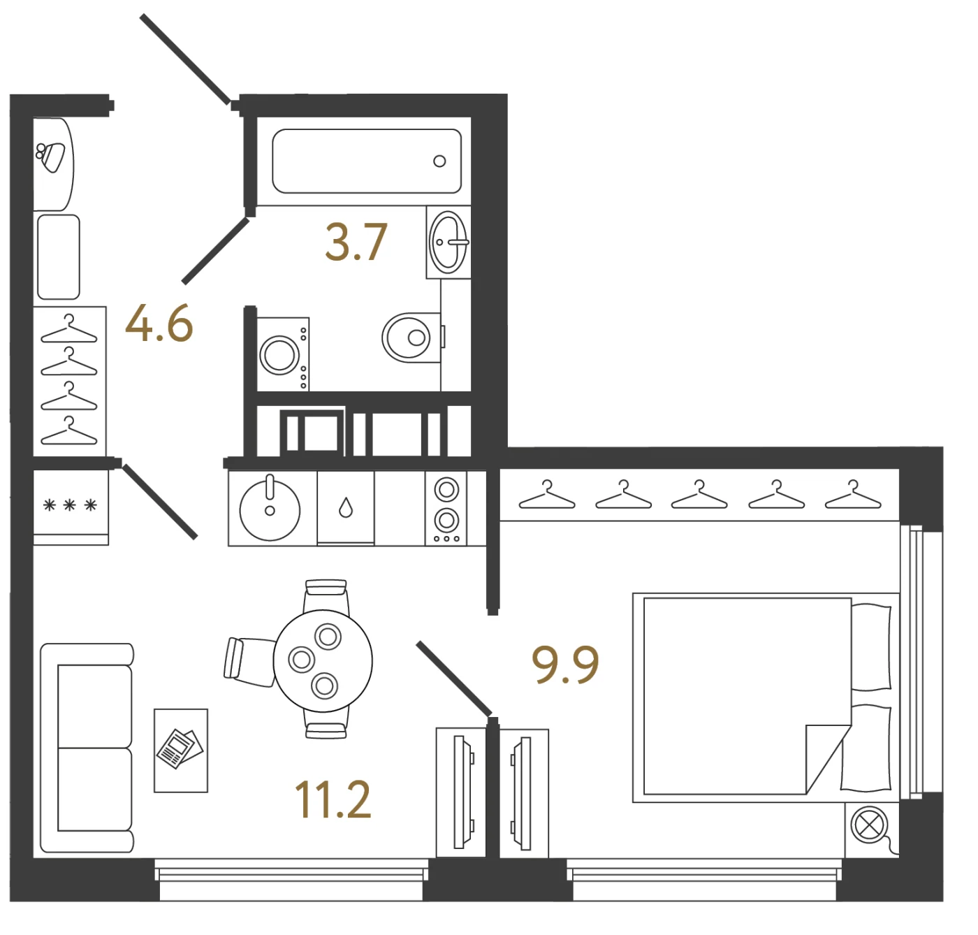 Планировка 1-комнатная 29,4 м² в ЖК «Гений 2» — Гений 2