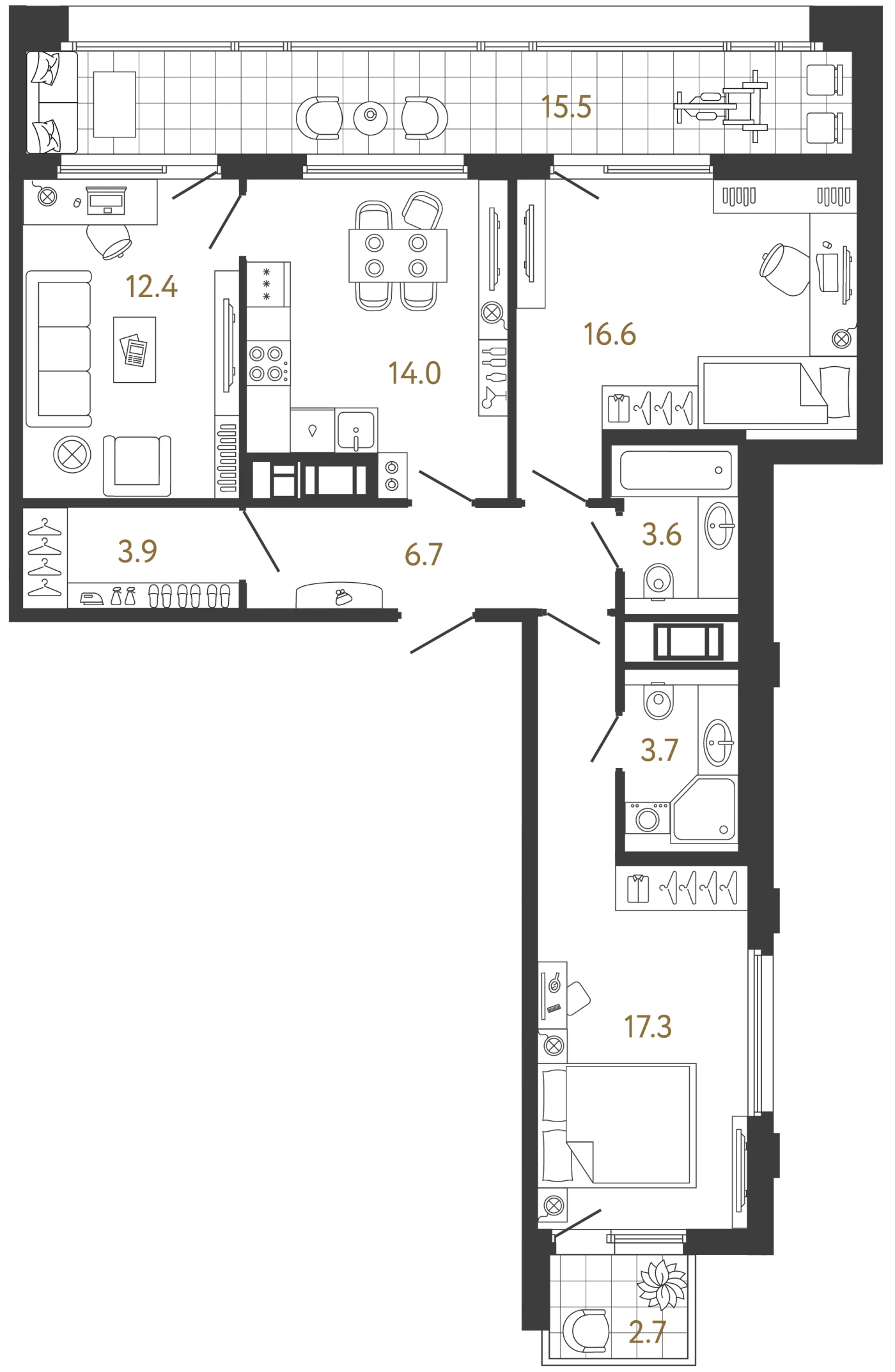 Планировка 3-комнатная 78,2 м² в ЖК «Гений 2» — Гений 2